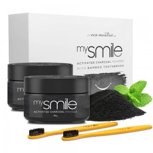 Eco Masters mysmile Carbone Attivo in Polvere con Spazzolino in Bambù